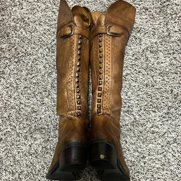 VINCE CAMUTO Knee High Distressed Leather Studded Boots - Picture 8 of 16